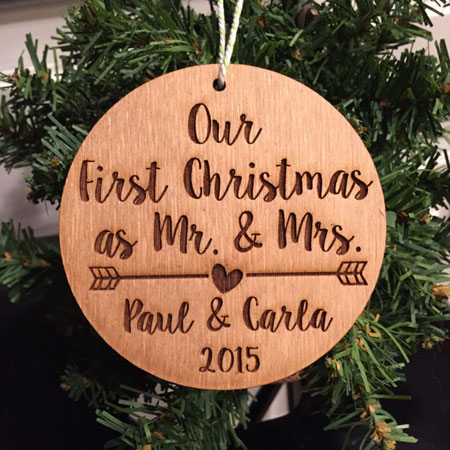 Our First Christmas as Mr. & Mrs. Laser Engraved Wood Ornament