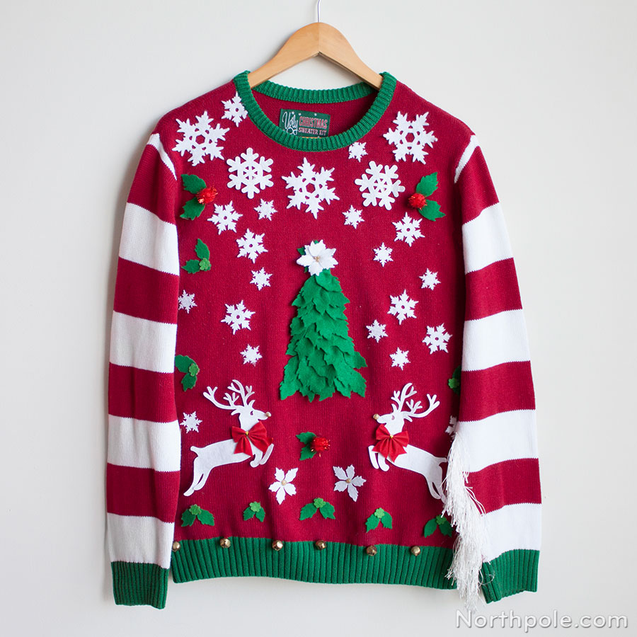 Wildly festive Christmas sweater with DIY temporary stickers